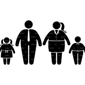 Obese Stick Figure Family Clip Art Overweight Man Woman People Kid Children Mother Father Daughter Son Icon SVG PNG EPS Instant Download