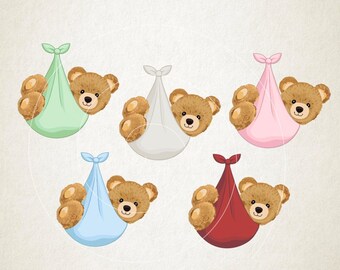 Hot Air Balloon Neutral Colors Teddy Bear Baby Shower Clipart Images ...