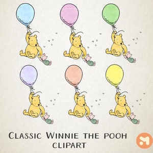 Klassieke Winnie de Poeh Clipart-afbeeldingen ballon png Baby Shower Kwekerij afbeeldingen Graphics Digitale Download, party ambachten Sublimatie