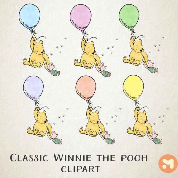 Classic Winnie The Pooh Clipart Images Balloon png Baby Shower Nursery Images Graphics Digital Download, party crafts Sublimation