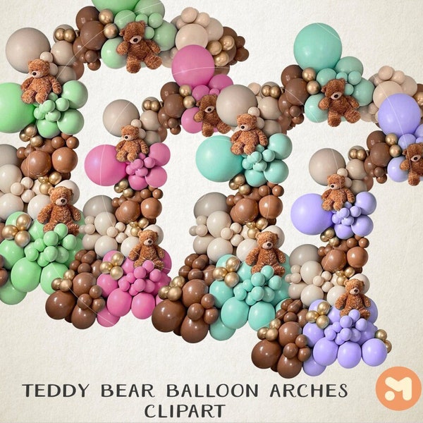 Bundle Teddy Bear Balloon Arch Neutral Colors Teddy Bear Baby Shower Clipart Digital Download Baby Bearly Wait theme Teddy bear boy girl