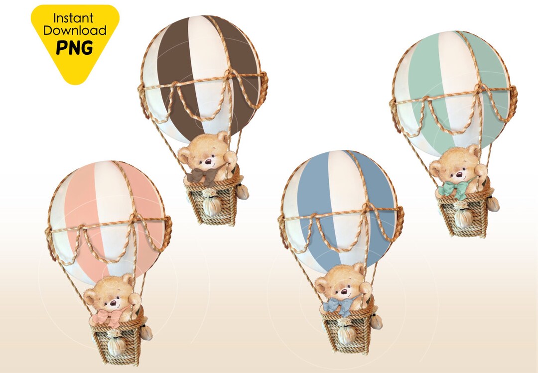Bundle Hot Air Balloon Baby Nursery Teddy Bear Baby Shower Clipart ...
