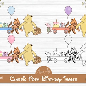 Winnie The Pooh Cumpleaños Imagen Árbol Clipart Piglet Tigger Imágenes Globo png Descarga digital, Primer cumpleaños niños fiesta artesanías Sublimación