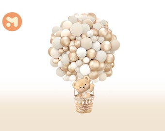 Hot Air Balloon Neutral Colors Teddy Bear Baby Shower Clipart Images Digital Download, Baby Bearly Wait theme basket bow bear Teddybear