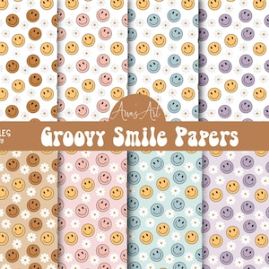 Smiley Face Paper Smiles Pattern Digital Paper Scrapbook Digital Smile Paper Pattern Daisy Groovy Birthday Groovy Baby Groovy One Two Groovy