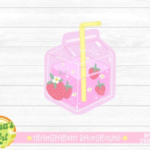 美的ストロベリーミルク クリップアート クリアステッカー昇華 Cricut デザイン 半透明カップ ミルクカートン png フルーツ かわいい アニメ CA1027