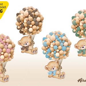 Pacote Balão de ar quente Cores neutras Teddy Bear Baby Shower Clipart Digital Download Baby Bearly Espere tema urso sentado Teddybear menino menina