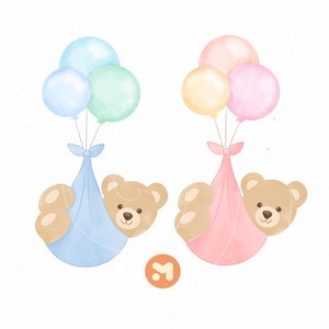 Bundle Teddy Bear Neutral Colors Teddy Bear Baby Shower Sack Stork Clipart Digital Balloon Baby Bearly Wait theme sitting bear boy girl