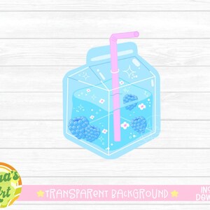 ブルー ラズベリー ジュース クリップアート クリア ステッカー 昇華 Cricut デザイン 半透明カップ ミルク カートン png フルーツ かわいい アニメ CA1027