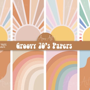 Retro Groovy Paper Patterns Sun Rays Digital Paper Scrapbook Digital Smile Paper Groovy Birthday Groovy Baby Groovy One Two Groovy