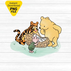 Imágenes prediseñadas de Winnie The Pooh, Piglet, Eeyore, Tigger, globo, baby shower, guardería, descarga digital, manualidades para fiestas infantiles, sublimación