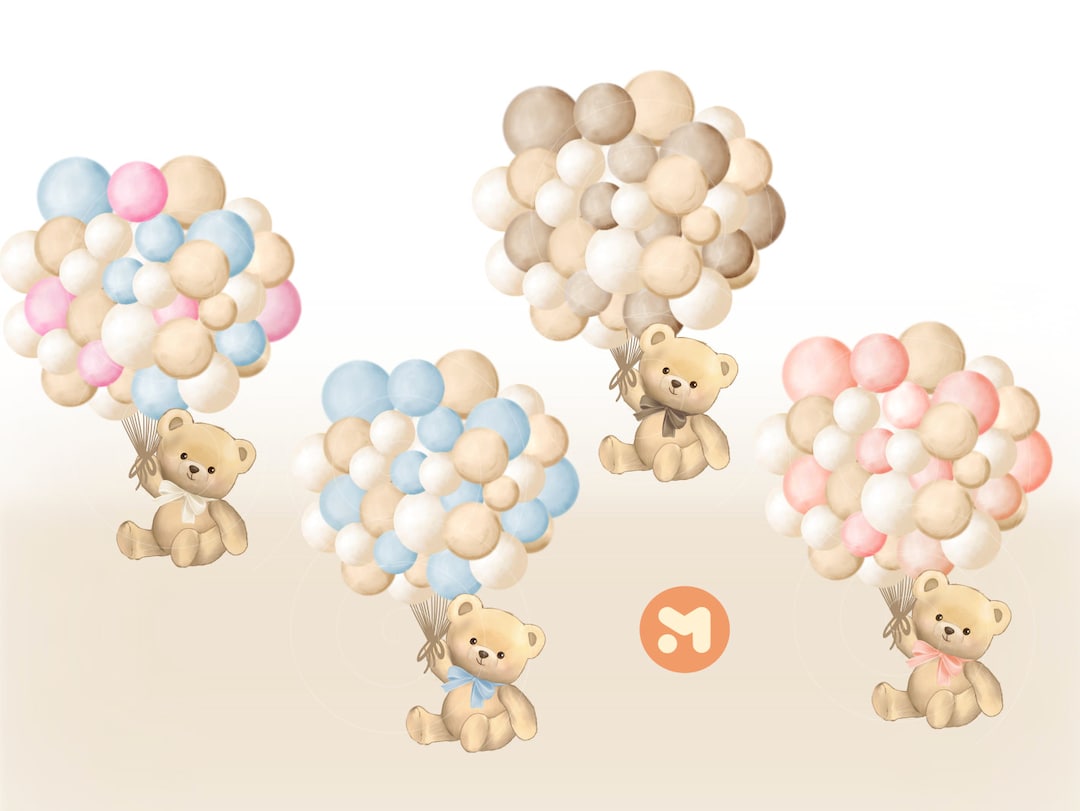 Bundle Hot Air Balloon Neutral Color Teddy Bear Baby Shower Clipart ...