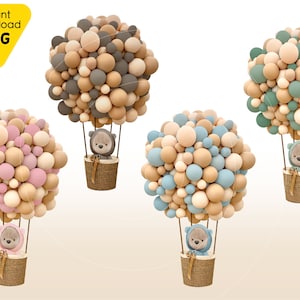 Pakiet balon na ogrzane powietrze centralny kawałek misia Baby Shower clipart Digital Download, Baby Bearly Czekaj motyw kosz niedźwiedź Teddybear chłopiec dziewczyna