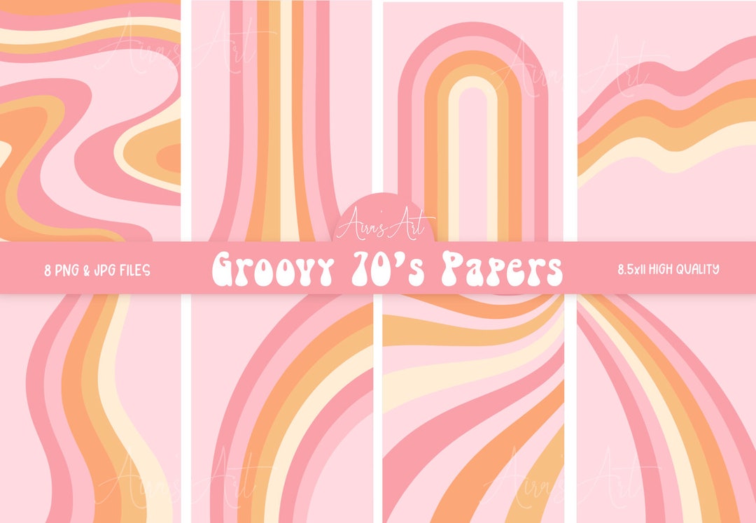 Retro 70s Groovy Backgrounds, Rainbows, Hippie Patterns PNG