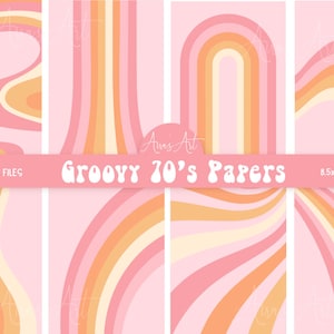 Puede incluir: Conjunto de ocho papeles digitales en un estilo groovy de los años 70 con líneas onduladas rosas, naranjas y amarillas. Los papeles miden 8,5 x 11 pulgadas y son de alta calidad.