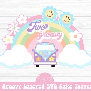 Twee Groovy SVG PNG Bestand clipart Pastel Sublimatie bloem zonnebril Cricut Crafts Verjaardag Afbeelding Gelaagd