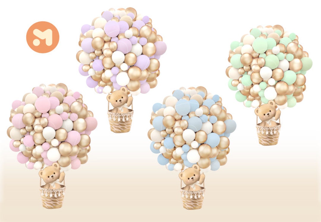 Bundle Hot Air Balloon Center Piece Teddy Bear Baby Shower Clipart ...