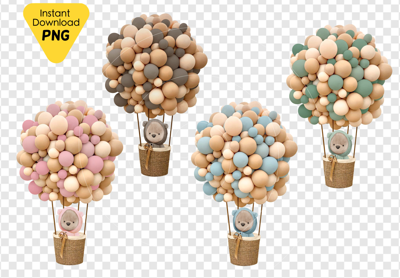 Bundle Hot Air Balloon Center Piece Teddy Bear Baby Shower Clipart ...