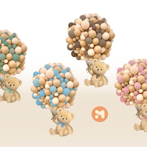 Bundle Heißluftballon Neutrale Farbe Teddy Bär Baby Shower Clipart Digital Download Baby Bearly Warten Thema sitzen Bär Teddy Bär Junge Mädchen