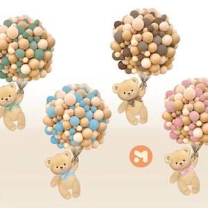 Bundle Hot Air Balloon Bears appeso Teddy Bear Baby Shower Clipart Digital Download Baby Bearly Wait tema seduto orso Teddy bear boy girl