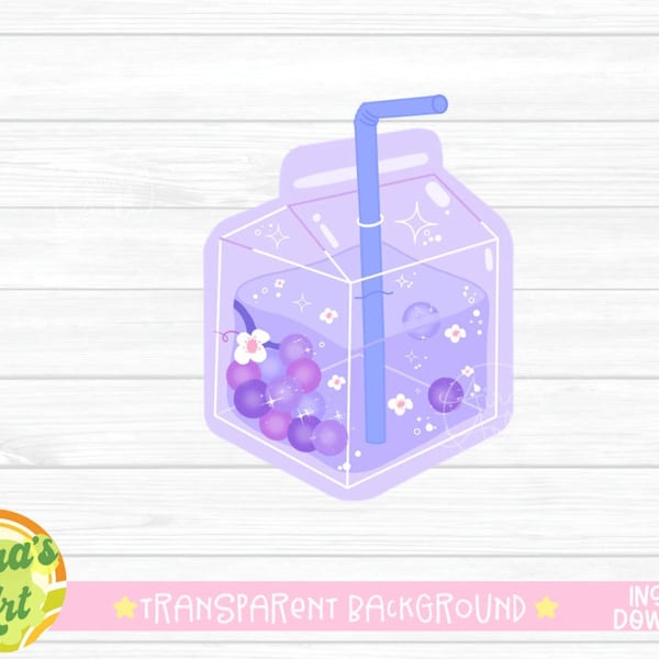 Grape Juice Clipart Clear Sticker Sublimation Cricut designs Translucent Cup Milk Carton png fruit kawaii Anime CA1027