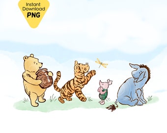 Winnie The Pooh Clipart Piglet Eeyore Tigger Images Balloon umbrella  png  baby shower nursery Digital Download, party crafts Sublimation