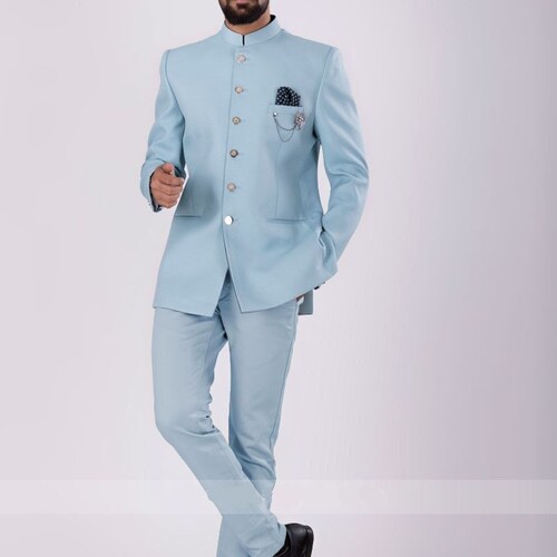 Sky Blue Jodhpuri Suit With Pant for Groom Wedding Casual - Etsy