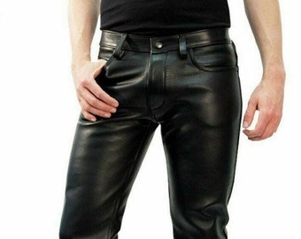 Men's Black Lambskin Leather Motorcycle Pant, Handmade Genuine Leather Biker Pant, Leather Trousers, Men Black Leather Pants, Gift For Him