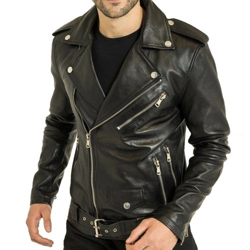 Men's Genuine Cowhide Premium Leather Motorcycle Biker - Etsy