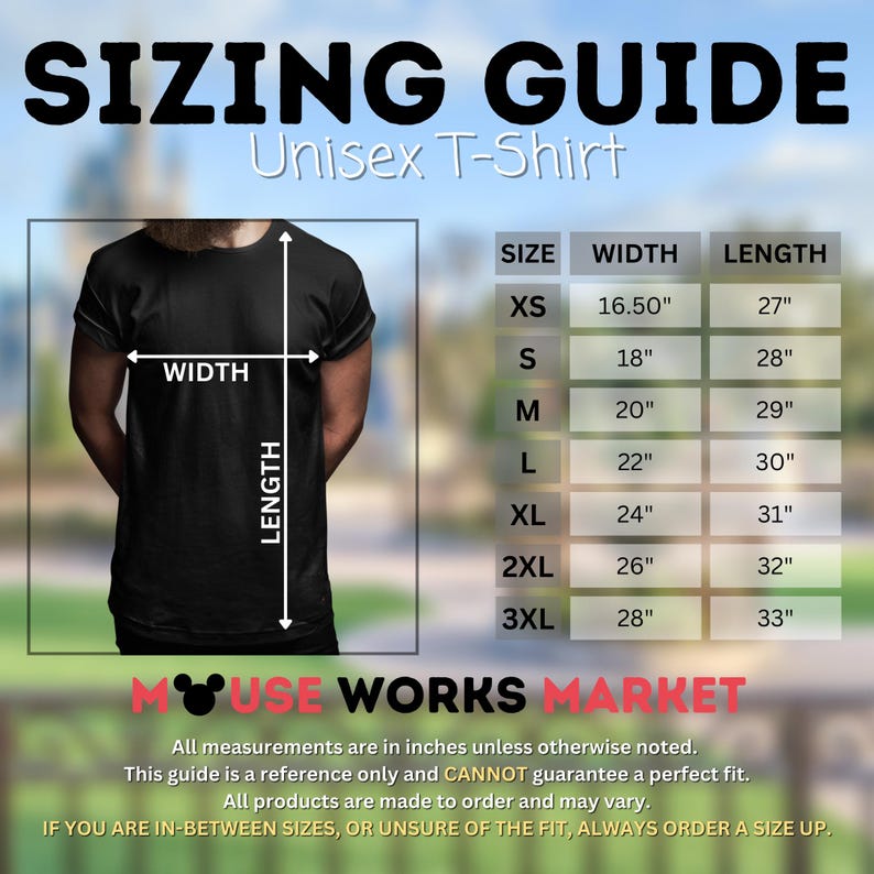 Puede incluir: Gu&iacute;a de tallas para una camiseta unisex con medidas en pulgadas para diferentes tallas: XS, S, M, L, XL, 2XL y 3XL. La gu&iacute;a incluye medidas de ancho y largo para cada talla.