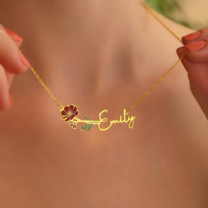 Birth Flower Name Necklace, Personalized Name Necklace, Christmas Gift for Daughters image 18