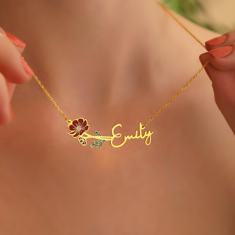Birth Flower Name Necklace, Personalized Name Necklace, Christmas Gift for Daughters image 18