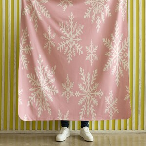 Pink Snowflake Baby Blanket, Winter Wonderland Nursery Throw, Baby Girl Christmas Gift, Pastel Pink Winter Bedding