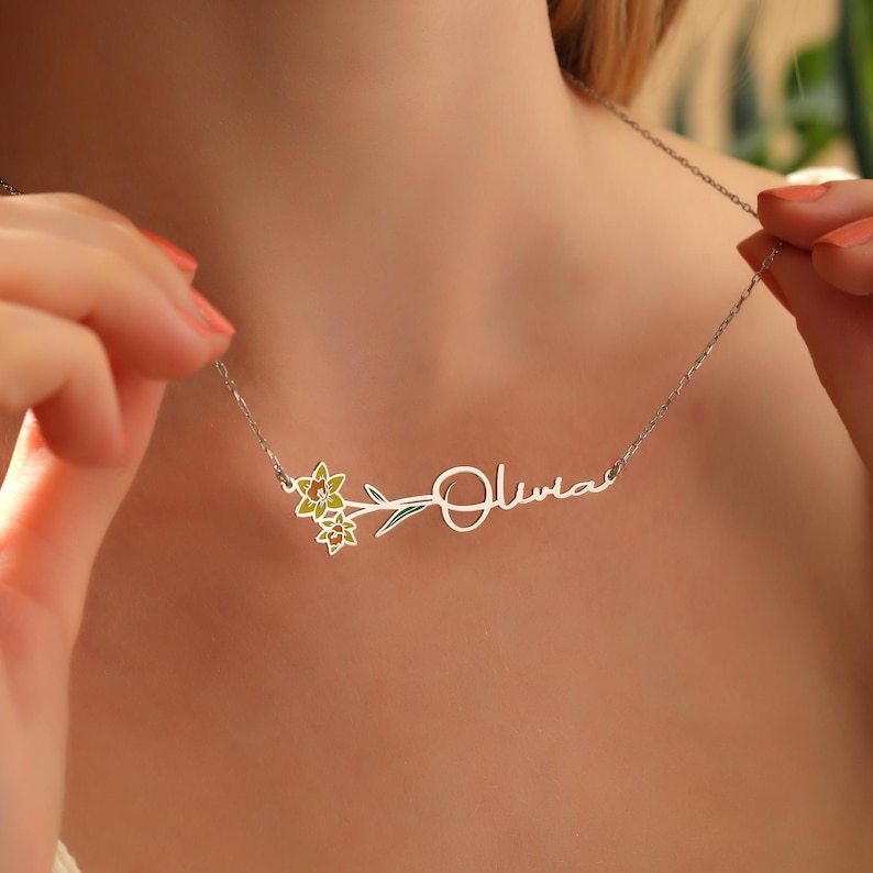 Birth Flower Name Necklace, Personalized Name Necklace, Christmas Gift for Daughters image 11
