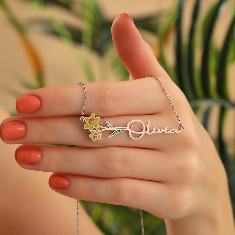 Birth Flower Name Necklace, Personalized Name Necklace, Christmas Gift for Daughters image 12