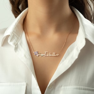 Personalized Birth Month flower Necklace, Handmade Custom Name Necklace, Summer Gift for Her, Minimalist Unique Necklace, Gift for Wife