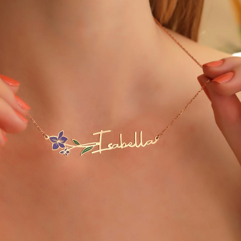 Birth Flower Name Necklace, Personalized Name Necklace, Christmas Gift for Daughters image 4