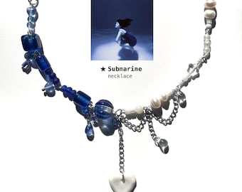 Collar Submarino Marías: Colgante de corazón de cerámica con cuentas, amuleto Fairycore
