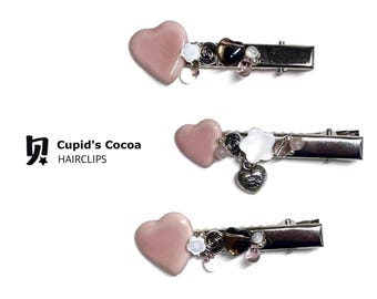 cupid's cocoa hair clips | valentines day gift | pink heart | hair accessories | handmade | alligator clip | matching clay barrettes charms