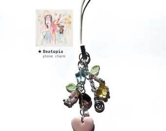 Abalorio para teléfono Beatopia: Corazón de arcilla de porcelana hecho a mano, accesorio para teléfono con cuentas