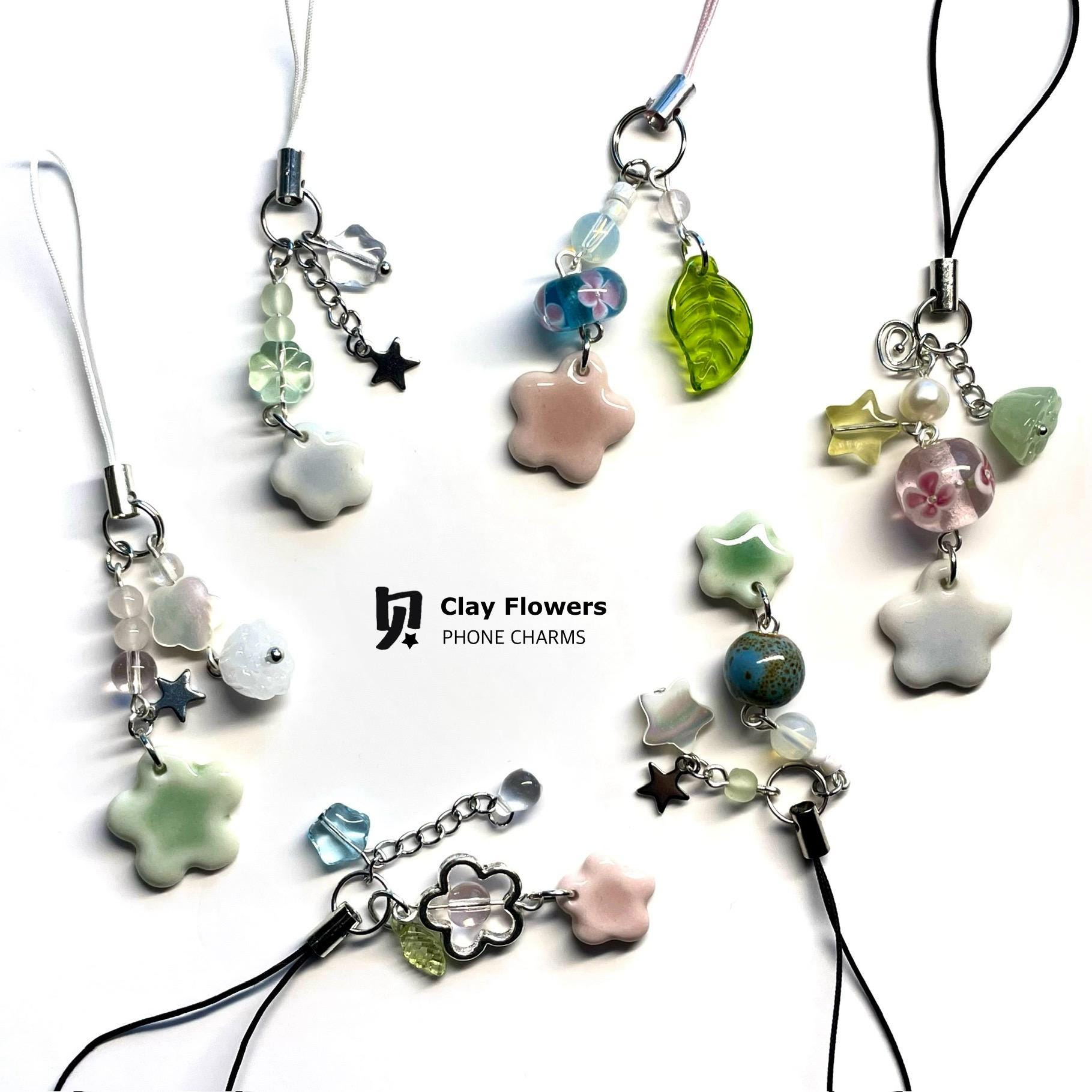 ceramic phone charms | phone strap | accessories | handmade pendants | clay charms | flower charms | matching gift | phone charm