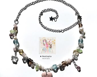Collar con dije de cuentas Beatopia / colgante de arcilla cerámica / collar de corazón / estilo fairycore / álbum beabadoobee