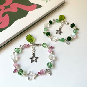 txt temptation inspired beaded bracelet | KPOP jewelry | moa gift | handmade beaded bracelet | pink and green jewelry