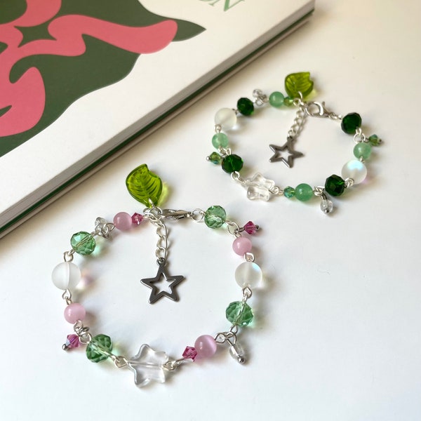 txt temptation inspired beaded bracelet | KPOP jewelry | moa gift | handmade beaded bracelet | pink and green jewelry