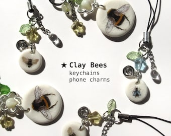Llavero de abeja de arcilla hecho a mano: un abalorio para bolso inspirado en la naturaleza