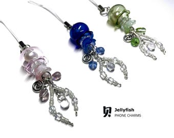 Matching Jellyfish Phone Charms: Handmade Beaded Couple Keychains