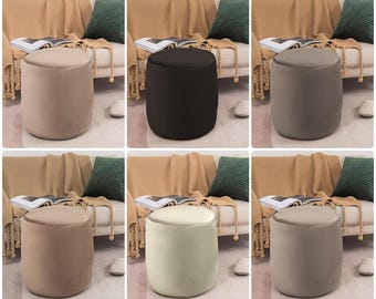 Velvet Beanbag Pouffe Footstool – Round Ottoman Seat, Bean Bag Vanity Chair, Dressing Table Stool, Bedroom Footrest, Living Room Decor
