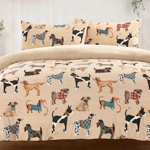 Warm Teddy Sherpa Fleece Dog Duvet Cover Set + Pillowcases Quilt Thermal Kids Bedding