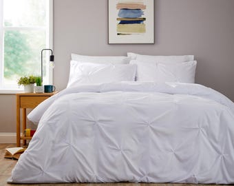 Luxury Pintuck Duvet Cover + Pillowcases Bed Set Soft Easy Care Hotel Style Bedding