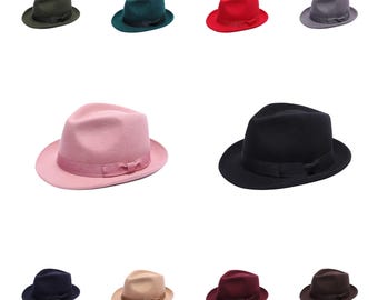 TRILBY Crushable, unisex hoed van zuivere wol, handgemaakt stijlvol met elegant lint 5 maten en 10 kleuren